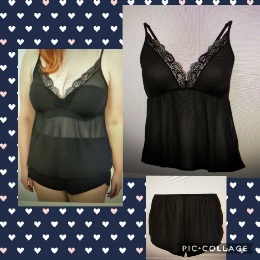🆕BLACK CHIFFON & LACE TRIM SLEEP 2 PC SET